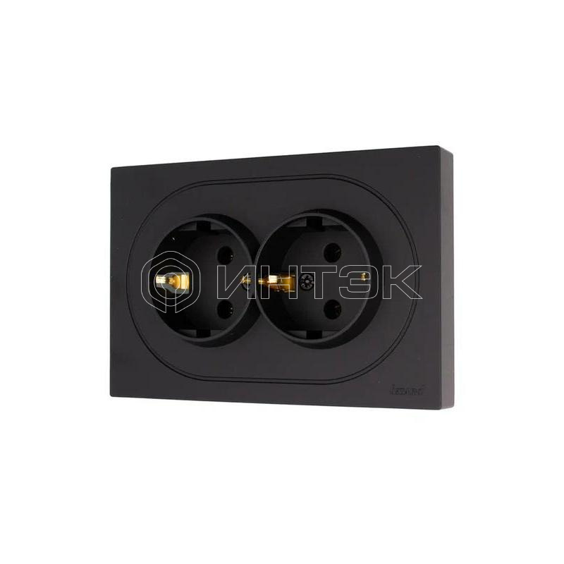 Розетка 2-м СП O Systeme ElectricN с заземл. ПБТ механизм черн. бархат LEZARD 743-4200-127B изображение, фото