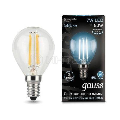 Лампа светодиодная филаментная Black Filament 7Вт P45 шар 4100К нейтр. бел. E14 580лм GAUSS 105801207 изображение, фото