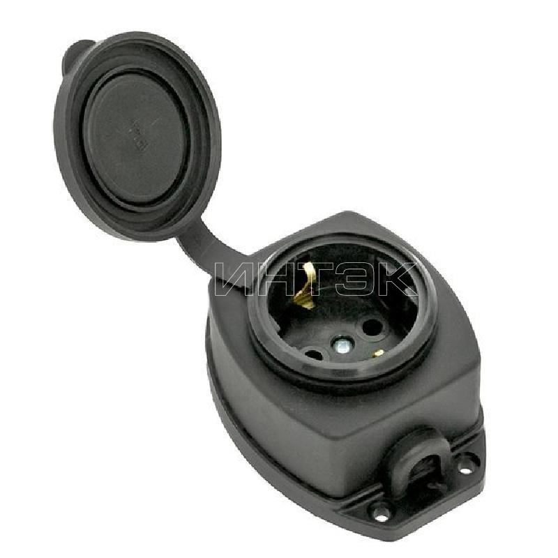 Розетка настенная 16А IP44 230В 2P+PE с защ. крышкой каучук Basic EKF RPS-014-16-230-44 изображение, фото