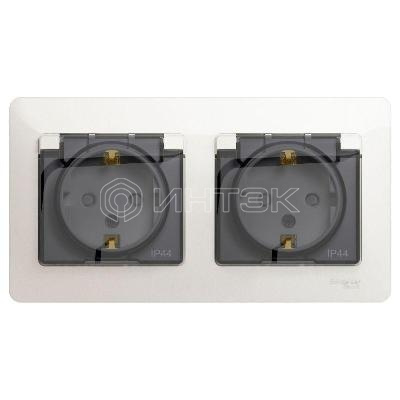 Розетка 2-м СП 2мод. Glossa 16А IP44 с заземл. защ. шторки в сборе перламутр. Systeme Electric GSL000647 изображение, фото