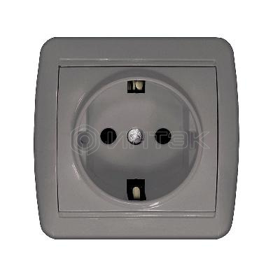 Розетка 1-м ОП Клио 16А IP44 с заземл. сер. UNIVersal К2228-Gr изображение, фото