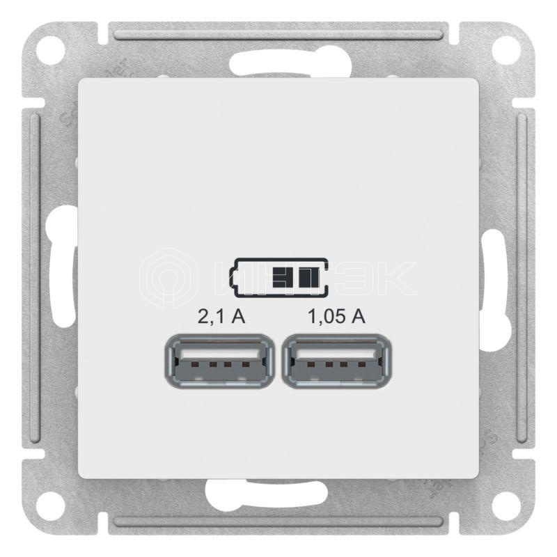 Розетка USB AtlasDesign тип A+A 5В/2.1А 2х5В/1.05А механизм лотос Systeme Electric ATN001333 изображение, фото