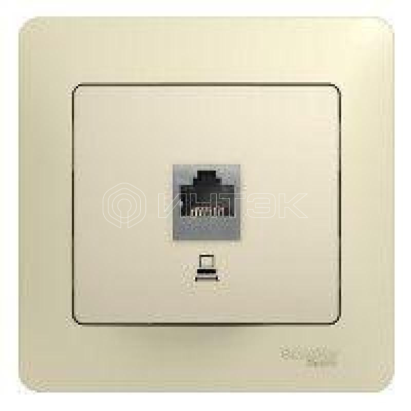 Розетка компьютерная 1-м СП Glossa RJ45 кат.5E механизм беж.  Systeme Electric GSL000281K изображение, фото
