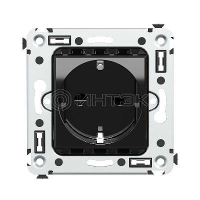 Розетка 1-м СП 2мод. Avanti "Черный квадрат" 16А IP20 2P+E защ. шторки черн. DKC 4402003 изображение, фото
