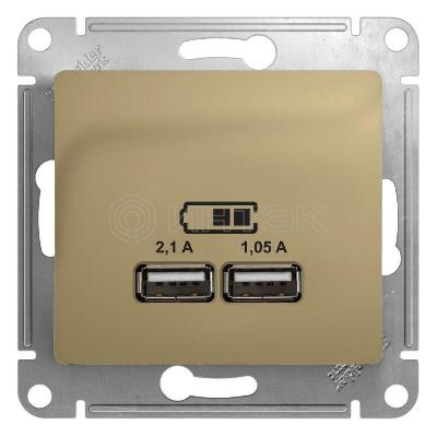 Розетка USB 2-м СП Glossa тип A+A 5В/2100мА 2х5В/1050мА механизм титан  Systeme Electric GSL000433 изображение, фото