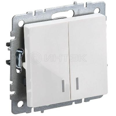 Выключатель 2-кл. СП BRITE ВС10-2-1-БрБ 10А с индик. механизм бел. IEK BR-V20-1-10-K01 изображение, фото