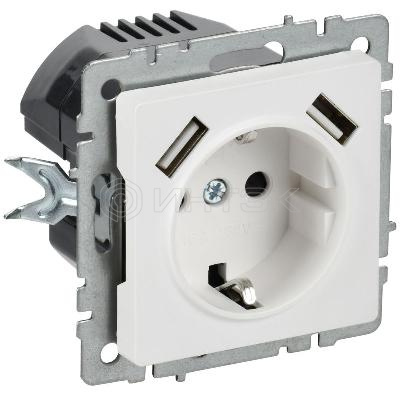 Розетка BRITE РЮш10-2-БрАБ 16А с USB A+A 3.1А с заземл. защ. шторки механизм арктич. бел. IEK BR-R14-16-U21-D31-K91 изображение, фото