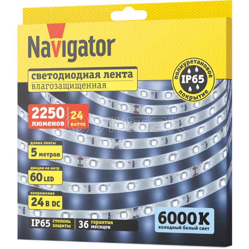 Лента светодиодная 95 300 NLS-2835CW60-4.8-IP65-24V (уп.5м) Navigator 95300 изображение, фото