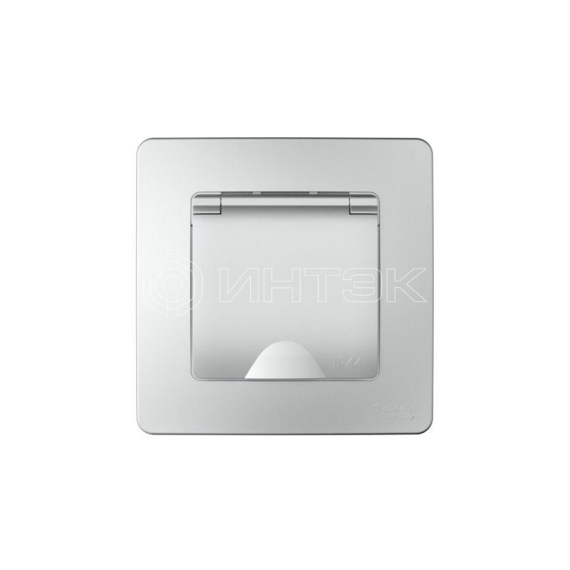 Розетка 1-м СП Blanca 16А IP44 250В с заземл. защ. шторки с крышкой алюм. Systeme Electric BLNRS441113 изображение, фото