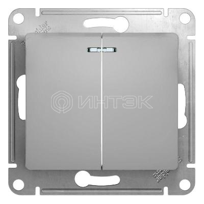Выключатель 2-кл. СП Glossa 10А IP20 (сх. 5а) 10AX с подсветкой механизм алюм.  Systeme Electric GSL000353 изображение, фото