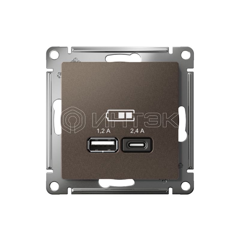 Розетка USB AtlasDesign тип A+C 5В/2.4А 2х5В/1.2А механизм мокко Systeme Electric ATN000639 изображение, фото
