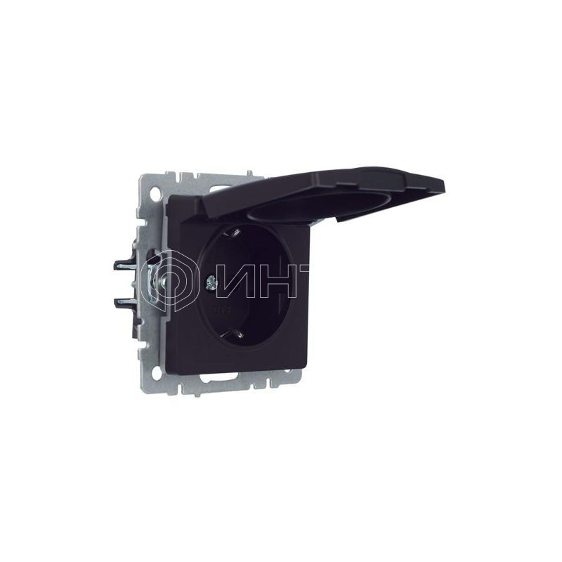 Розетка BRITE РСбш10-3-44-БрЧ 16А IP44 с заземл. защ. шторки с крышкой механизм черн. IEK BR-R16-16-44-K02 изображение, фото