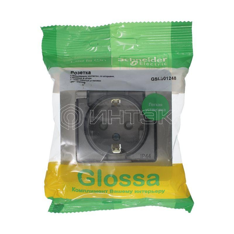 Розетка 1-м СП Glossa 16А IP44 250В с заземл. защ. шторки с крышкой в сборе платина Systeme Electric GSL001248 изображение, фото
