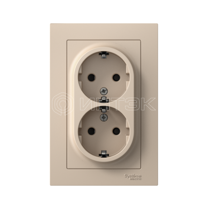 Розетка 2-м. AtlasDesign 16А с заземл. со шторками в сборе песочн.  Systeme Electric ATN001226 изображение, фото