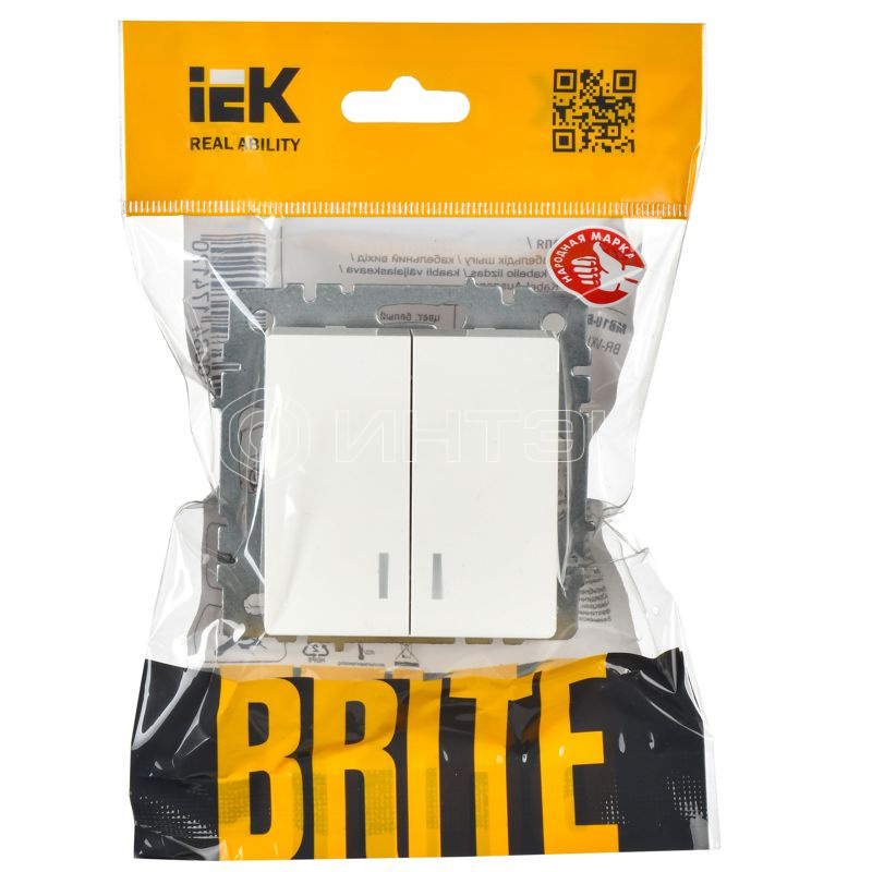 Выключатель 2-кл. СП BRITE ВС10-2-1-БрБ 10А с индик. механизм бел. IEK BR-V20-1-10-K01 изображение, фото
