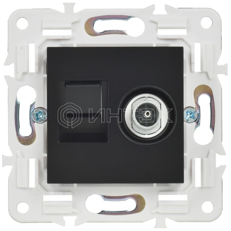 Розетка двойная TV+RJ45 кат.6E SKANDY SK-A15Bl черн. IEK SK-AK20-2-K02 изображение, фото