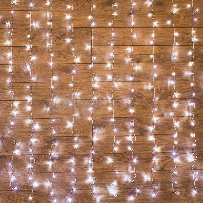 Гирлянда светодиодная "Светодиодный Дождь" 1.5х1.5м 144LED холод. бел. 12Вт 220-240В IP20 с контроллером провод прозр. Neon-Night 235-035 изображение, фото