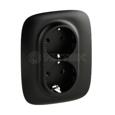 Розетка 2-м СП Valena Allure 16А IP20 250В 2х2P+E защ. шторки безвинт. клеммы с лицев. панелью антрацит Legrand 753936 изображение, фото