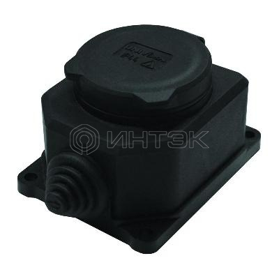 Розетка настенная 1-м 1ф "КОМПАКТ" с загл IP44 16А каучук черный UNIVersal 3032 изображение, фото