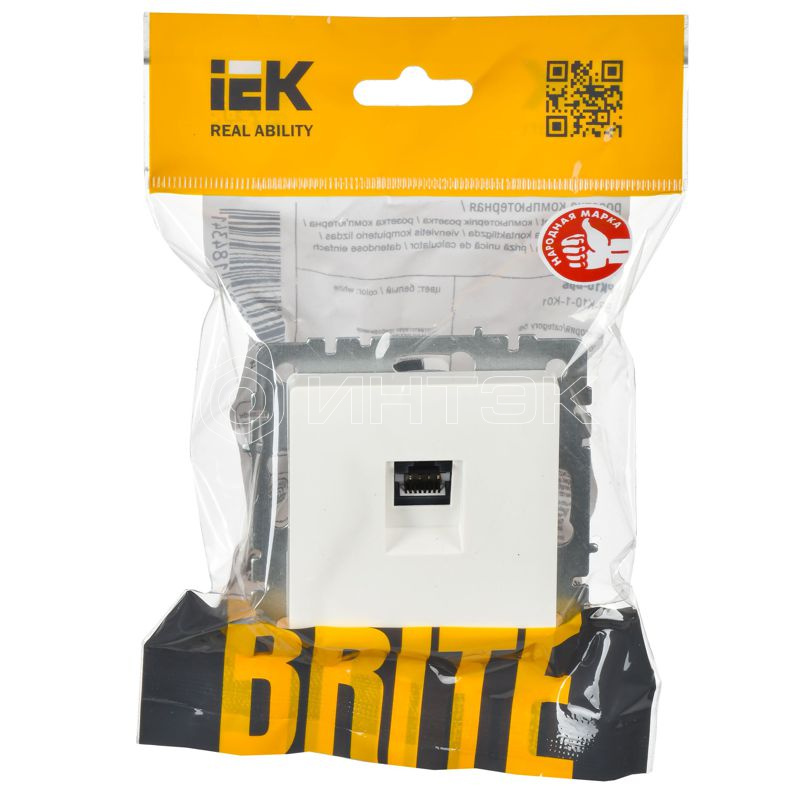 Розетка компьютерная СП RJ45 кат.5E BRITE РК10-БрБ механизм бел. IEK BR-K10-1-K01 изображение, фото