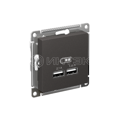 Розетка USB AtlasDesign тип A+A 5В/2.1А 2х5В/1.05А механизм базальт Systeme Electric ATN001433 изображение, фото
