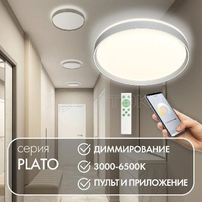 Светильник 50Вт 3000К-6500К IP20 накладной со встроен. светодиодом управление пульт Д/У (в комплекте) и Wi-Fi 2.4Ггц эко система Smart Life Яндекс Алиса метал. полимер бел. DENKIRS 780289 изображение, фото