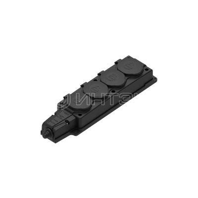 Колодка удлинителя 4-м MultiSet 16А 250В IP44 с заземл. каучук черн.  Systeme Electric MST4104BK изображение, фото