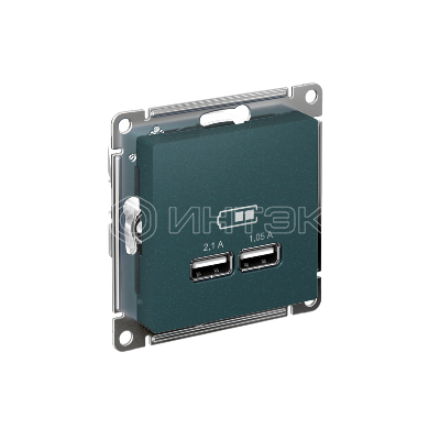 Розетка USB AtlasDesign тип A+A 5В 1х2.1А 2х1.05А механизм изумруд Systeme Electric ATN000833 изображение, фото
