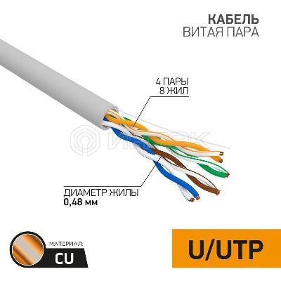 Кабель витая пара U/UTP кат.5E 4х2х24AWG медь сер. (м) PROCONNECT 01-0052 изображение, фото