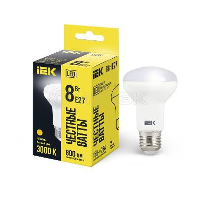 Лампа светодиодная R63 8Вт 3000К тепл. бел. E27 720лм 230-240В IEK LLE-R63-8-230-30-E27 изображение, фото