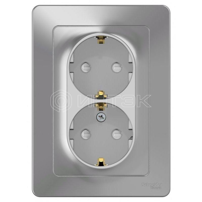 Розетка 2-м СП Blanca 16А IP20 250В с заземл. защ. шторки алюм.  Systeme Electric BLNRS001123 изображение, фото