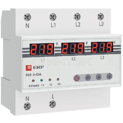Реле выбора фаз с дисплеем RVF-3-63А PROxima EKF RVF-3-63a изображение, фото