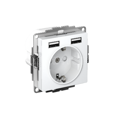 Розетка 1-м СП AtlasDesign 16А IP20 с 2-мя заряд. устройствами USB тип A+A 5В/2.4А 2х5В/1.2А механизм бел.  Systeme Electric ATN000130 изображение, фото