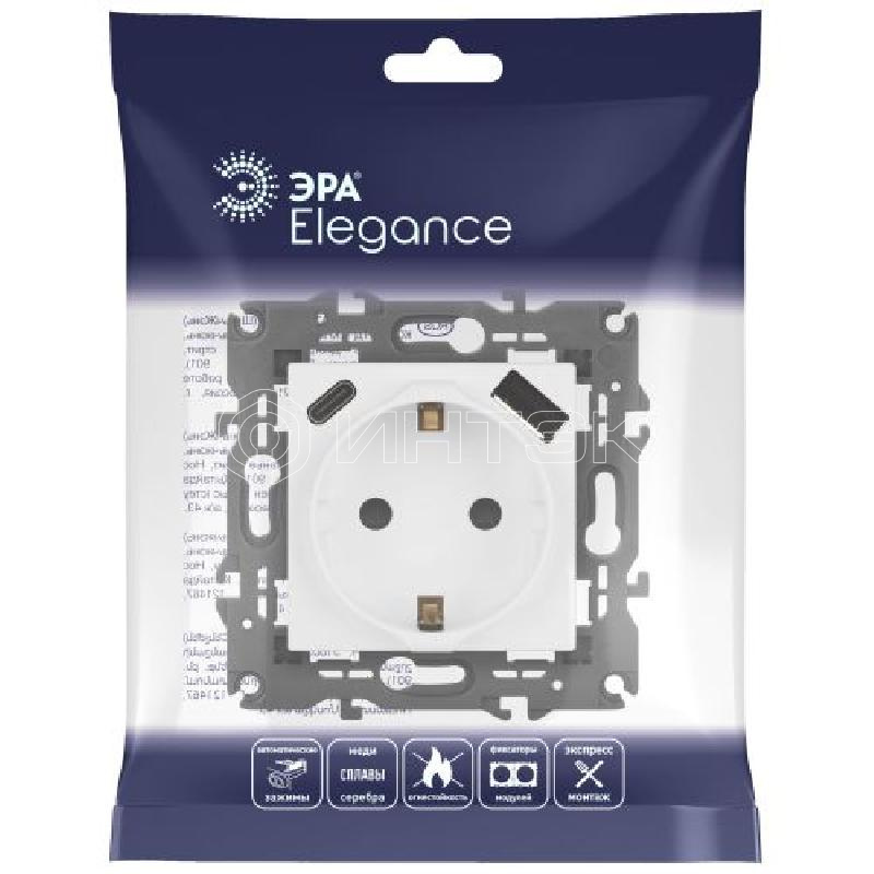 Розетка Elegance 14-4108-01М 16A 250В 2P+E защ. шторки с USB type-A+C 3А 5В матов. бел. Эра Б0067710 изображение, фото
