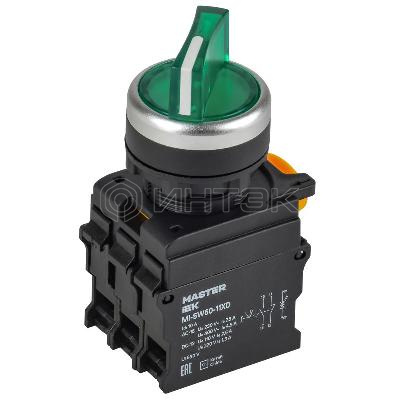 Переключатель 2 полож. 1НО+1НЗ с подсветкой зел. MASTER IEK MI-SW60-11XD-3-14-2-K06 изображение, фото