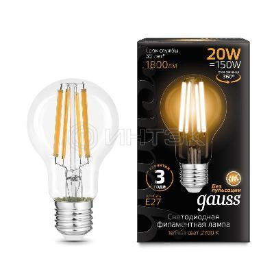 Лампа светодиодная филаментная Black Filament 20Вт A60 грушевидная 2700К тепл. бел. E27 1800лм GAUSS 102902120 изображение, фото