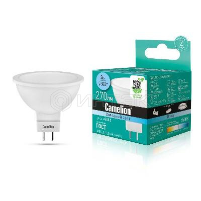 Лампа светодиодная LED3-JCDR/845/GU5.3 3Вт рефлектор матовая 4500К бел. GU5.3 270лм 207-244В Camelion 11368 изображение, фото