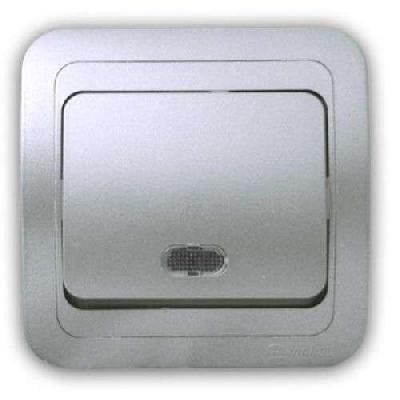 Выключатель 1-кл. 1п СП Mimoza 10А IP20 с подсветкой серебр./серебр. Makel 23421 изображение, фото