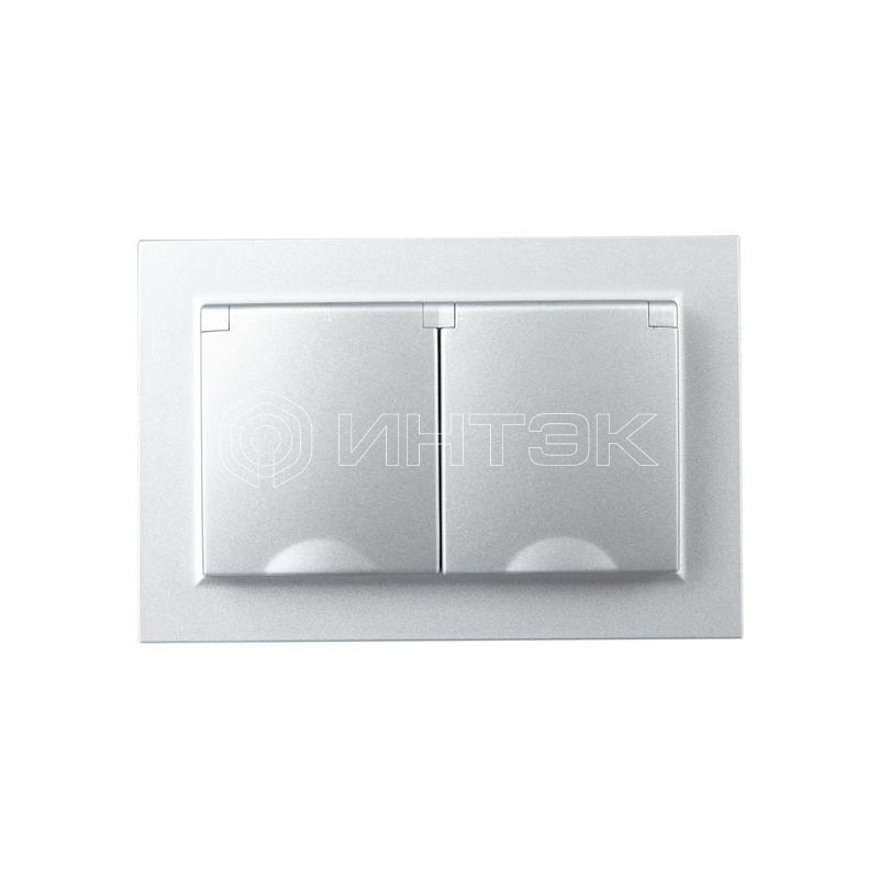 Розетка 2-м СП BRITE РСбш12-3-44-БрА 16А в сборе IP44 с крышкой алюм. IEK BR-R26-16-44-K47-F изображение, фото