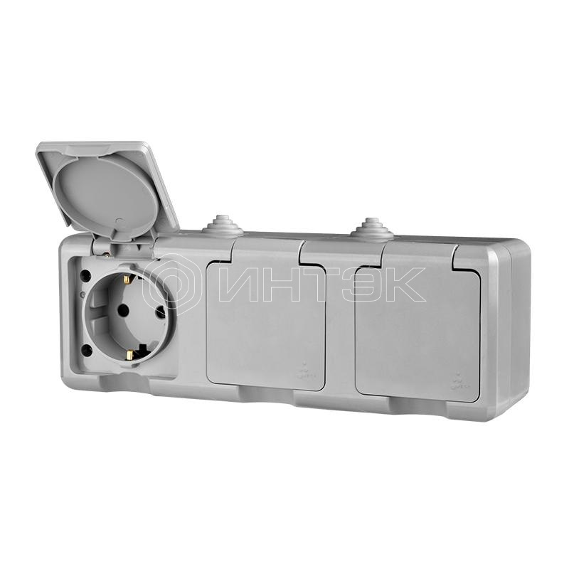 Розетка 3-м ОП Dita 16А IP54 250В с заземл. с сер. крышкой сер. TOKOV ELECTRIC TKL-DT-R3Z-C06-IP54 изображение, фото