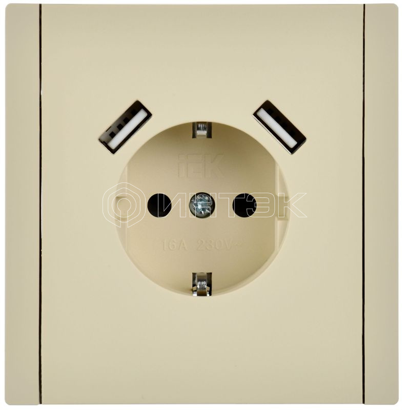Розетка FORTE&PIANO FP445 16А USB A+A 3.1А с заземл. защ. шторки винт. крепл. ваниль IEK FP-R14-16-U21-D31-K10 изображение, фото