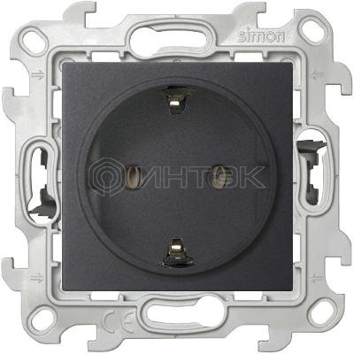 Розетка 1-м СП Simon 24 16А IP20 2P+E Push&Go без защ. шторок механизм графит Simon 2420434-038 изображение, фото