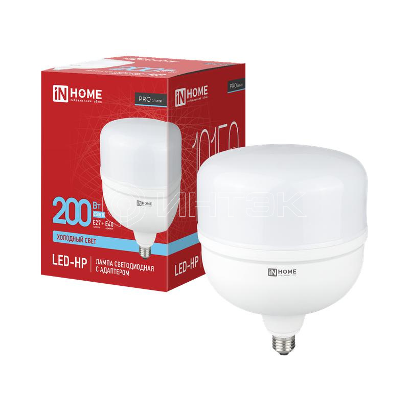 Лампа светодиодная LED-HP-PRO 200Вт 6500К E27 с адаптером E40 19150лм 230В IN HOME 4690612066547 изображение, фото