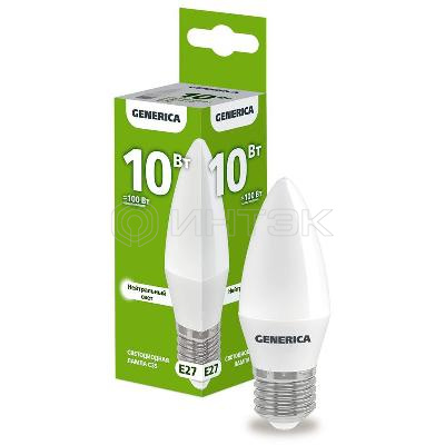 Лампа светодиодная C35 10Вт свеча 4000К E27 230В GENERICA LL-C35-10-230-40-E27-G изображение, фото
