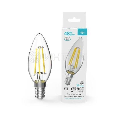 Лампа светодиодная филаментная Basic Filament 4Вт Свеча 4000К E14 480лм GAUSS 50312242 изображение, фото