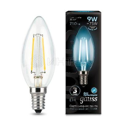 Лампа светодиодная филаментная Black Filament 9Вт свеча 4100К нейтр. бел. E14 710лм GAUSS 103801209 изображение, фото