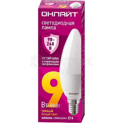 Лампа светодиодная 90 537 OLL-C37-9-230-2.7К-E14-FR 9Вт свеча 2700К E14 90-240В PRO ОНЛАЙТ 90537 изображение, фото