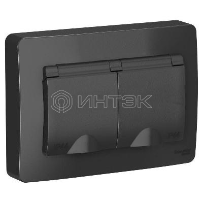 Розетка 2-м СП Blanca 16А IP44 250В с заземл. защ. шторки с крышкой антрацит Systeme Electric BLNRS441126 изображение, фото