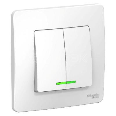 Выключатель 2-кл. СП Blanca 10А IP20 (сх. 5) 250В с подсветкой бел.  Systeme Electric BLNVS010511 изображение, фото