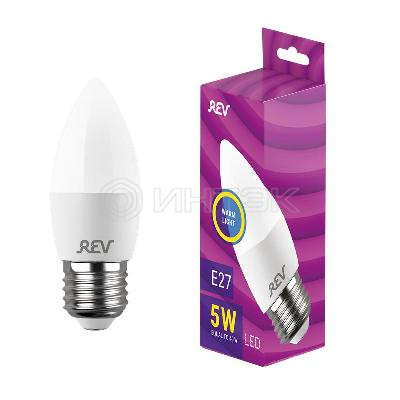 Лампа светодиодная C37 5Вт свеча 2700К тепл. бел. E27 420лм 180-240В REV 32273 3 изображение, фото